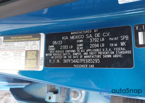 2023 Kia Forte Gt-Line z USA, uszkodzony, nr VIN 3KPF54AD7PE685295